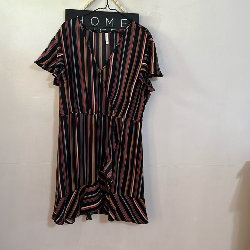 Xhilaration Striped Mini V-Neck Dress- Mock Wrapped Style